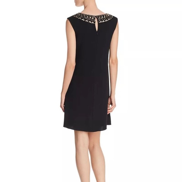 Black with Gold Detailed Beading Embellished Aidan Mattox Shift Dress Size 2 - Picture 2 of 2